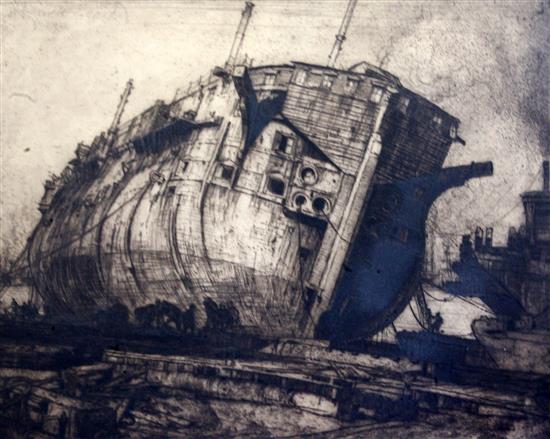 Sir Frank Brangwyn (1867-1956) The Breaking up of The Hanibal 19 x 24.75in.